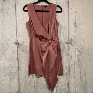 NBD Medium Mauve Faerie Front Bow Satin Mini Dress Chic Cocktail New Years Party